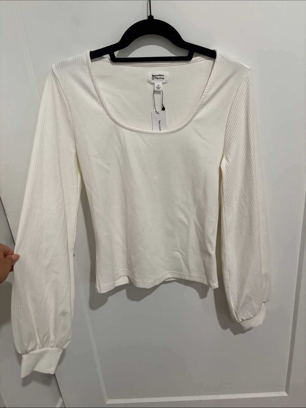 Scoop Neck Ribbed Long-Sleeve Top - White